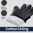 BBQ Grilling Gloves, Silicone Gloves Heat Resistant Oven Mitts, Waterproof Non-Slip Potholder with Extended Protection & Internal Cotton Layer for Barbecue, Cooking, Baking