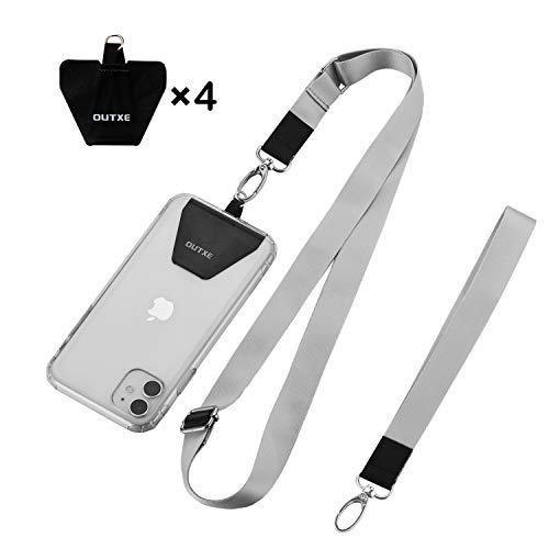 OUTXE Phone Lanyard - 4× Pads, 1× Adjustable Neck Strap, 1× Wrist Strap, Nylon, Compatible with All Smartphone