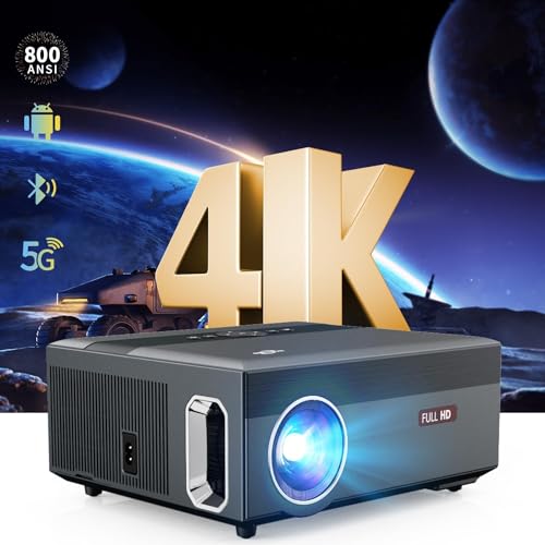 UHD Smart Movie Projector Daytime use Wireless WiFi Home Theater Projector for Gaming Camping,800Ansi Lumen Android TV Native 1080P LCD LED Projector Daylight with LAN HDMI USB Digital Zoom