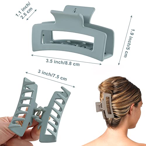 6 Pack Square Claw Clips for Women Girls, 3.5" Medium Non-slip Rectangular Matte Claws Strong Jumbo Hair Styling Accessories for Thin Hair