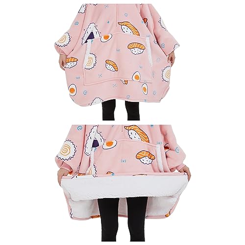 Gominimo Oversized Wearable Blanket Hooded Fleece Hoodie Sweatshirt with Large Front Pocket, Cozy, Warm, Super Soft (Pink Sushi), Pink Sushi, Oversized