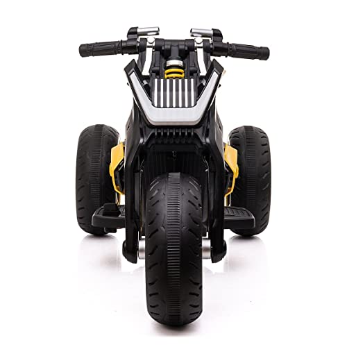 6V Kids Electric Car Ride On Motorcycle Flashing Lights w/Music,3 Wheels Play Toy Motorbike,Black&Yellow