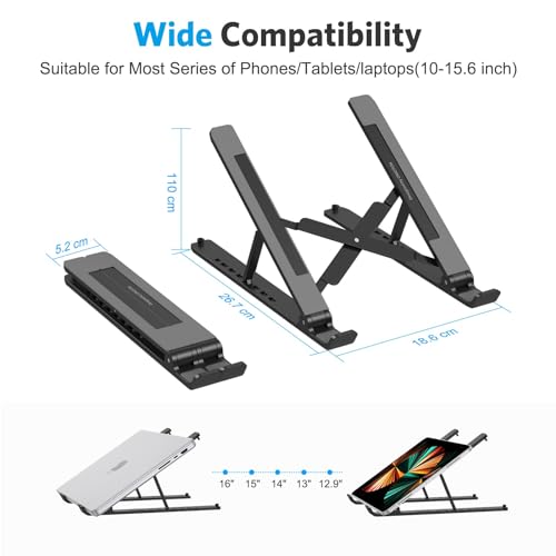 Portable Laptop Stand, OMOTON Laptop Stand for Desk Ergonomic 7-Levels Angles Adjustable Computer Stand, ABS Laptop Riser Holder Compatible with All Laptops(10-15.6")