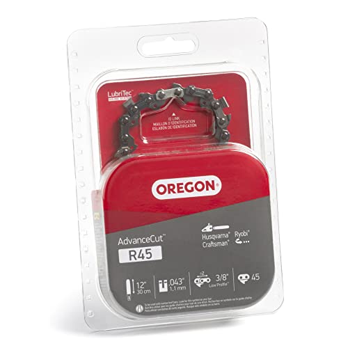 Oregon R45 AdvanceCut Chainsaw Chain for 12-Inch Bar -45 Drive Links – Low-Kickback Chain fits Dewalt, Craftsman, Makita and More Grey