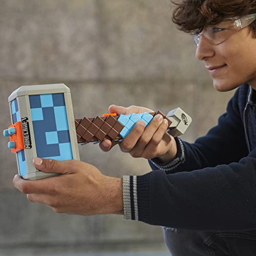 Nerf Minecraft Stormlander Dart-Blasting Hammer, Fires 3 Darts, Includes 3 Official Nerf Elite Darts, Pull-Back Priming Handle