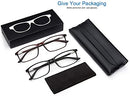 Reading Glasses Blue Light Blocking - 2 Pack +2.0 Readers Computer Eyeglasses Spring Hinge for Women Men Lightweight Rectangle Frame