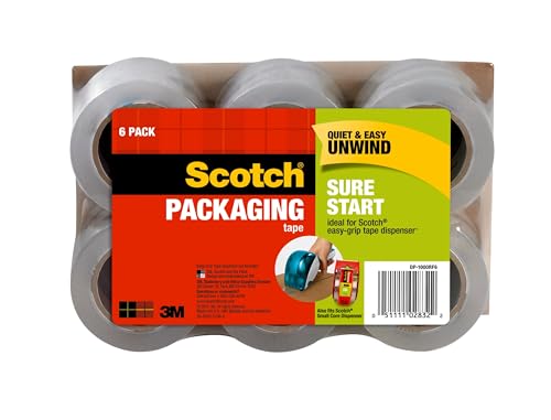 Scotch DP-1000RF6 Sure Start Packaging Tape, 1.88 Inches x 900 Inches, 1 1/2 inch core, Pack of 6