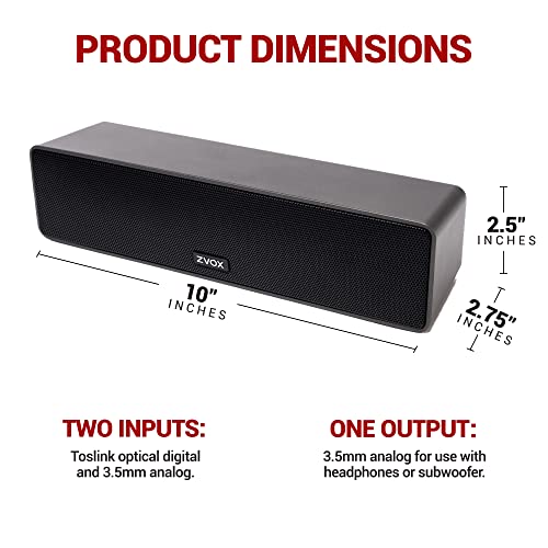 ZVOX Mini Dialogue Clarifying Sound Bar with Patented Hearing Technology, Six Levels of Voice Boost - 30-Day Home Trial- AccuVoice AV100- Black