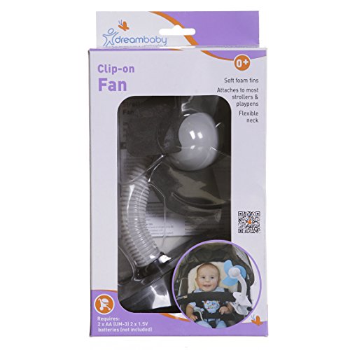 Dreambaby Portable Clip-on Baby Stroller Fan - with Soft Foam Fins - Perfect for Strollers, Cribs, Wheelchairs, Beach, & Pool - Black - 1 Pack