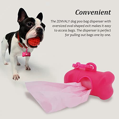 ZENVALY Dog Waste Bag Dispenser, Portable Waste Bag Dispenser for Hanging Dog Waste Bags, Bag Dispenser for Attaching to the Dog Lead with 1 Roll, Leak-proof Dog Waste Bags, Pink