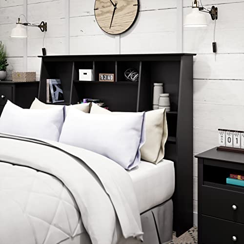 Black Full/Queen Tall Slant-Back Bookcase Headboard