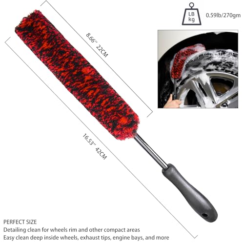 bzczh Metal Free Soft Wheel Cleaner Brush, Synthetic Wool Car Cleaning Brush, Highly Water Absorption, Dense and Durable Tire Brush for Cleaning Wheels, Rims, Spokes, Fenders, Engines…