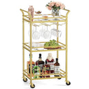 VASAGLE Bar Cart Gold, Home Bar Serving Cart, Small Bar Cart with 3-Tier Mirrored Shelf, Wine Holders, Glass Holders, Mini Bar Cart for Small Spaces, Gold ULRC091A62