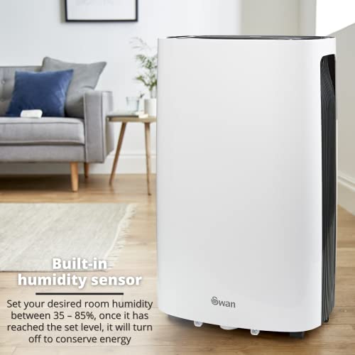 Swan 20L/Day Dehumidifier with 24 Hour Timer, Large LED Display & Soft Touch Panel, 4 Litre Water Tank, Auto Defrost, SH16810N, White, SH16810N