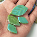 1.1LB Random Iridescent Leaves Ceramics Mosaic Tiles, Making Creative 3 Size Ceramic Mosaic Pieces for DIY Craft,Flowerpots, Vases, Cups, Garden Decor Mosaic Making Supplies (Green)