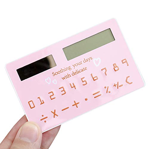 Staright Mini Card Size Calculator Ultra-Thin Cute Cartoon Solar Powered Calculator 8 Digits Display Portable for Office School Students Stationery Supplies