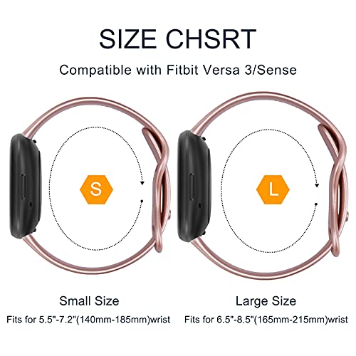 3 Pack Silicone Bands for Fitbit Versa 3 & Fitbit Sense, Soft Replacement Sport Wristbands for Fitbit Versa 3 & Fitbit Sense for Women Men Small Large (Small, Rose Gold+Gold+Wine Red)