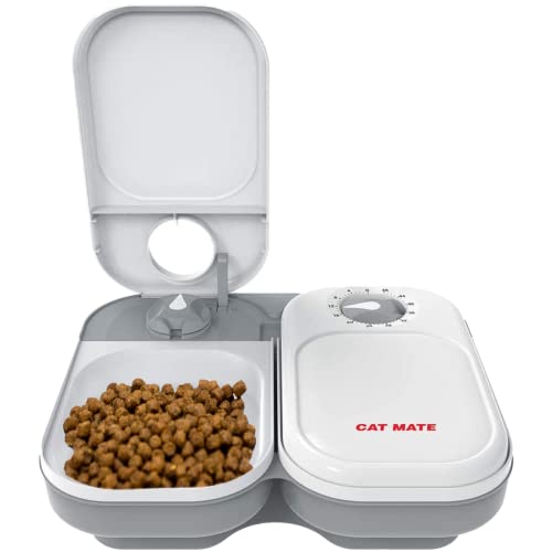 Cat Mate C200 2 Meal Automatic Pet Feeder for Cats and Small Dogs with Ice Pack, White