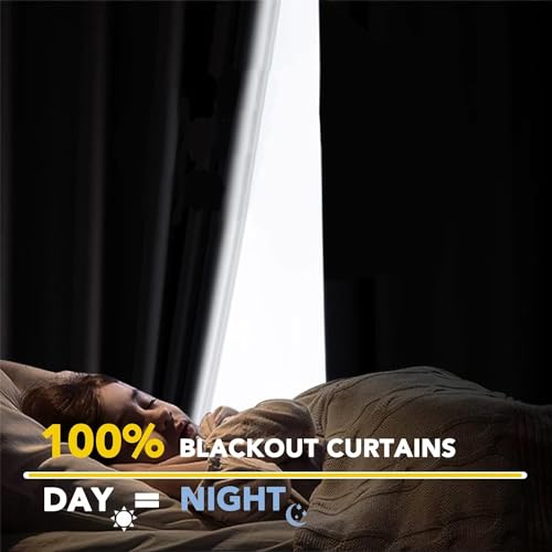 100% Blackout Curtains 90 Inches Long,Linen Blackout Curtains 90 Inch Length 2 Panels Set,Thermal Insulated Full Light Blackout Curtains for Bedroom/Living Room,90" W x 90" L 2 Panels,Darkgrey