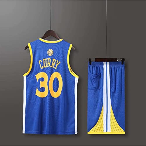 Stephen Curry Basketball Jerseys Sets for Kids,Golden State Warriors Youth # 30 Jersey-Boys and Girls Performance Training Tops + Shorts + Wristband,Children's Birthday Gifts(#30/Blue,M)