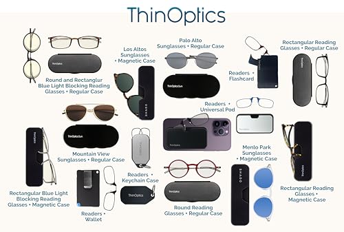 ThinOptics Reading Glasses And Pod Case 2.00 Strength Black Frames, Black Case