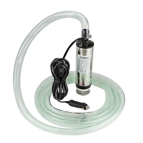 Stainless Steel Transfer Pump 12 V 51 mm Water Pump Submersible Pump for Car Diesel Oil Fuel Transfer Pump with Cigarette Lighter Removable Filter 3 m Cable + PVC Transparent Hose