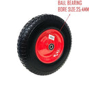 Upgraded 16" Black and Red Flat-Free Wheelbarrow Wheels - Universal Fit 4.80/4.00-8 Tires with 25.4mm Bearings, Non-Slip Design for Wheelbarrows/Garden Trailers