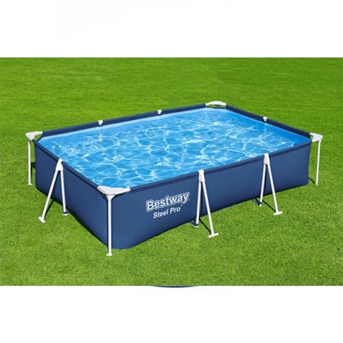 Bestway Steel Pro 9.8' x 6.6' x 26" Rectangular Steel Frame Above Ground Outdoor Backyard Swimming Pool Set with 330 GPH Filter Pump