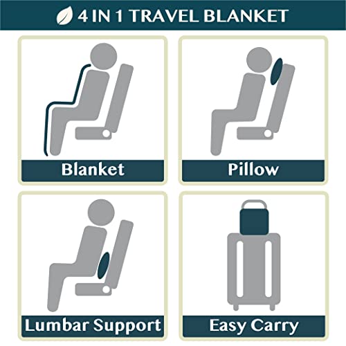 PAVILIA Travel Blanket Pillow, Soft Airplane Blanket 2-in-1 Combo Set, Plane Blanket Compact Packable, Flight Essentials Car Pillow, Travelers Gifts Accessories, Backpack Strap, 60x43 Checker White