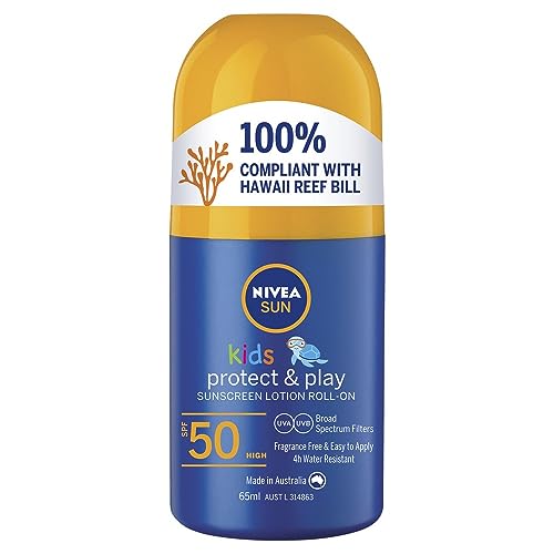 NIVEA SUN Kids Sunscreen Roll On (65ml), 4 Hour Water Resistant & Fragrance-Free, Mineral Sunscreen for Kids, Sunscreen for Sensitive Skin, Made in Australia