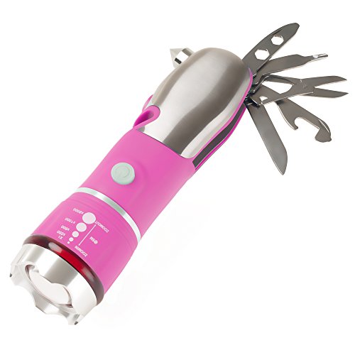 Multi Tool LED Flashlight, All In One Tool Light For Emergency, Camping and Cars By Stalwart (Pink) (With Glass Breaker and Seatbelt Cutter)
