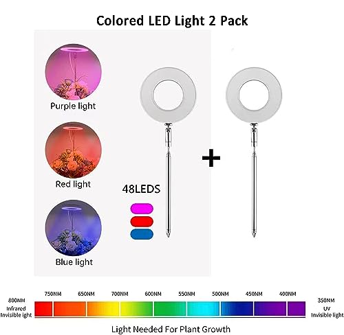 Grow Light, 2pcs Plant Light for Indoor Plants, LED Full Spectrum Plant Growing Light with Red/Blue/Purple, Height Adjustable, Auto On/Off Timer 3/9/12h, 10 Dimmable Levels