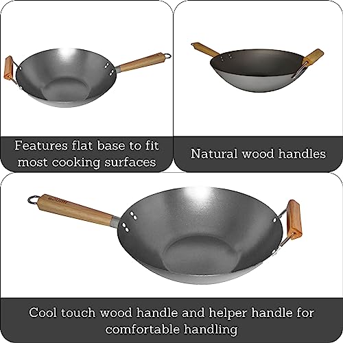 Imusa USA WPAN-10018 Non-Coated Wok with Wooden Handles 14-Inch, Silver