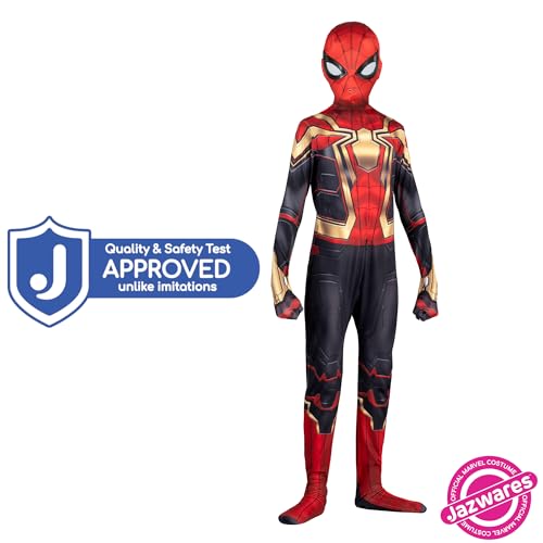 Marvel Integrated Spider-Man Official Youth Deluxe Zentai Suit - Spandex Jumpsuit with Printed Design and Spandex Detachable Mask with Plastic Eyes