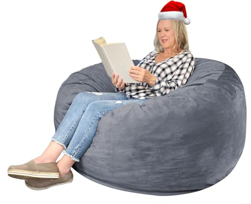 EDUJIN 3 ft Bean Bag Chair: 3' Medium Memory Foam Bean Bag Chairs for Adults/Teens with Filling,Ultra Soft Dutch Velvet Cover, Round Fluffy Lazy Sofa for Living Room - 3 Foot,Dark Gray