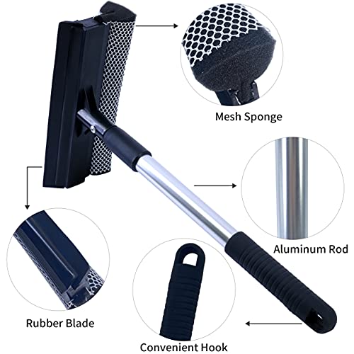 Polyte Window Squeegee for Car Windshields and Window Cleaning Tool, Extendable Aluminum Handle 36-50 cm (Black)