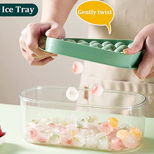 Uandhome Ice Cube Tray with Lid and Bin, Silicone Sphere Ice Cube Maker Ice Cube Trays for Freezer, 2 Tiers Reusable Ice Trays, Cube Moulds Square and Round Ice Tray with Storage Ice Box & Ice Scoop