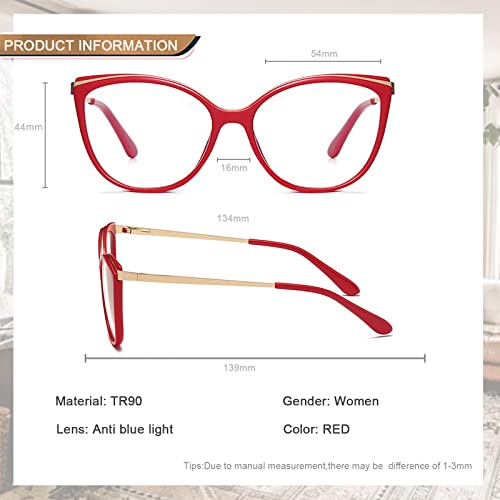 Blue Light Blocking Eyeglasses Women Square Computer Glasses Eyestrain Anti Blue Glasses Vintage Red Frame Eyeglasses