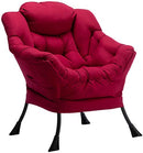 AcozyHom Modern Fabric Large Lazy Chair, Accent Oversized Comfy Reading Chair, Thick Padded Cozy Lounge Chair with Armrest, Steel Frame Leisure Sofa Chair for Living Room, Bedroom, Dorm, Burgundy