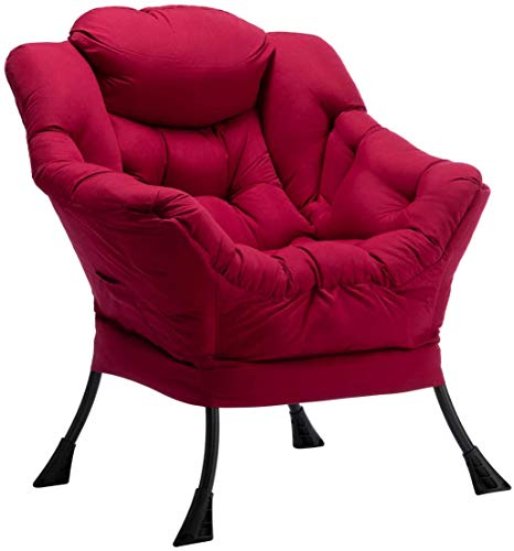 AcozyHom Modern Fabric Large Lazy Chair, Accent Oversized Comfy Reading Chair, Thick Padded Cozy Lounge Chair with Armrest, Steel Frame Leisure Sofa Chair for Living Room, Bedroom, Dorm, Burgundy