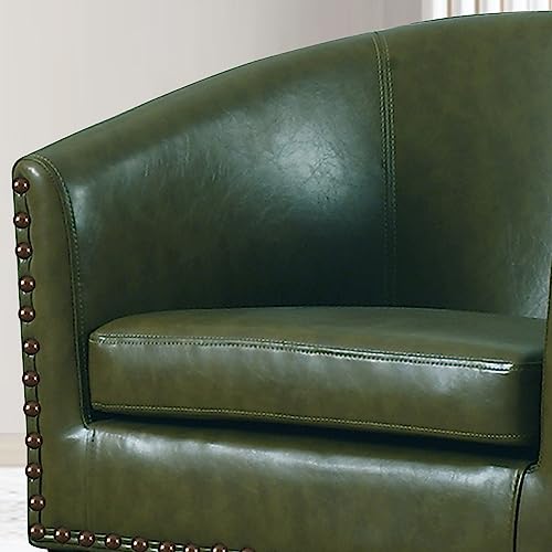 Rosevera Duilio Club Style Barrel Armchair for Living Room, Faux Leather, Standard, Jade Olive