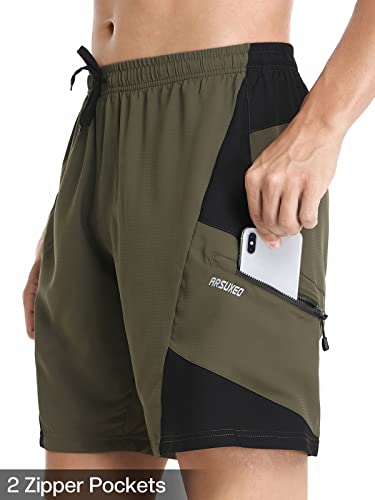 ARSUXEO Mens Mountain Bike Shorts MTB Shorts with Liner Padded Biking Cycling Shorts Loose Fit Lightweight, Army Green, X-Large