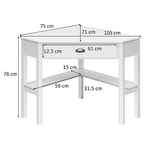 Giantex Wood Corner Computer Desk, Compact Writing Table w/Drawer & Shelves, Space Saving Workstation with Foot Pads, Laptop PC Corner Table Furniture for Home Office, White