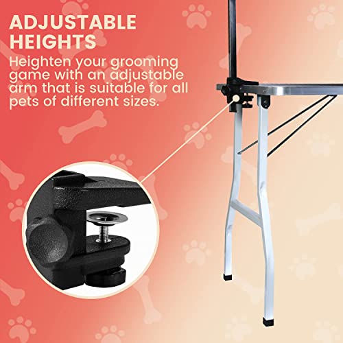 Floofi Pet Grooming Folding Height Adjustable Arm Table 90cm Single Pole Anti Slip Rubber Pink