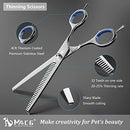 Professional Dog Grooming Scissors Set with Safety Ronud Tip, MAOCG Twin-Tail Thinning, Curved, Straight Shears and Comb for Dogs & Cats, Sharp and Durable, Suitable for Lefty and Righty