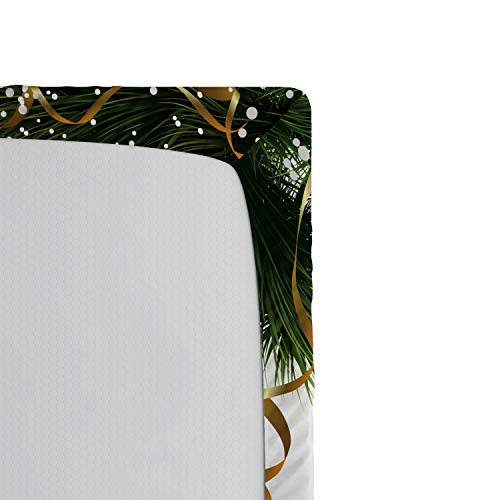 Ambesonne Christmas Fitted Sheet, Happy New Year Greeting Celebrations with Holly Garland Design, Soft Decorative Fabric Bedding All-Round Elastic Pocket, Queen Size, Maroon Green