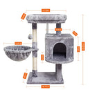 SYANDLVY Small Cat Tree for Indoor Cats, Activity Cat Tower with Scratching Post for Kittens, Climbing Stand with Basket & Condo for Play Rest (Grey)