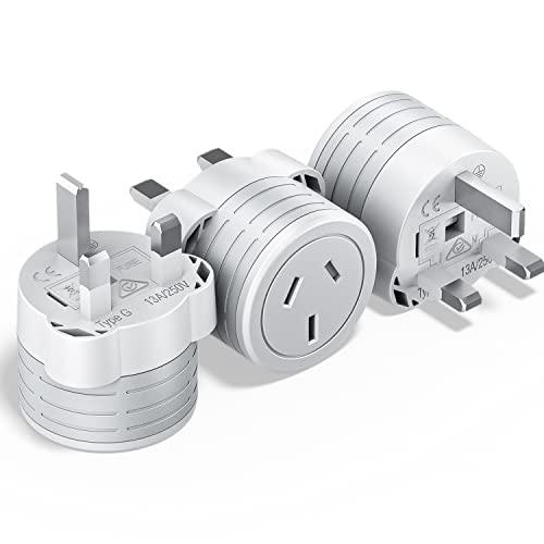 HEYMIX UK Travel Adapter 3-Pack, UK to AUS Universal Travel Plug, AU to UK International Power Adapter, UK to Australia Travel Power Adapter, UK Plug for England,Malaysia,Indonesia,Part Asia,Singapore