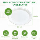 100% Compostable Oval Paper Plates 12 inch 125 Pack Super Strong Disposable Paper Plates Bagasse Natural Biodegradable Eco-Friendly Sugarcane Plates for BBQ, Party, Gathering, and Picnic