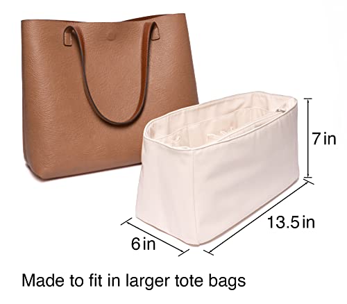 Vegan Leather Tote Bag Organizer Insert with Laptop Compartment | Bag Organizer for Tote with Many Pockets to Keep Everything in Place | Laptop Bag Organizer Insert for Work, Travel, College, More